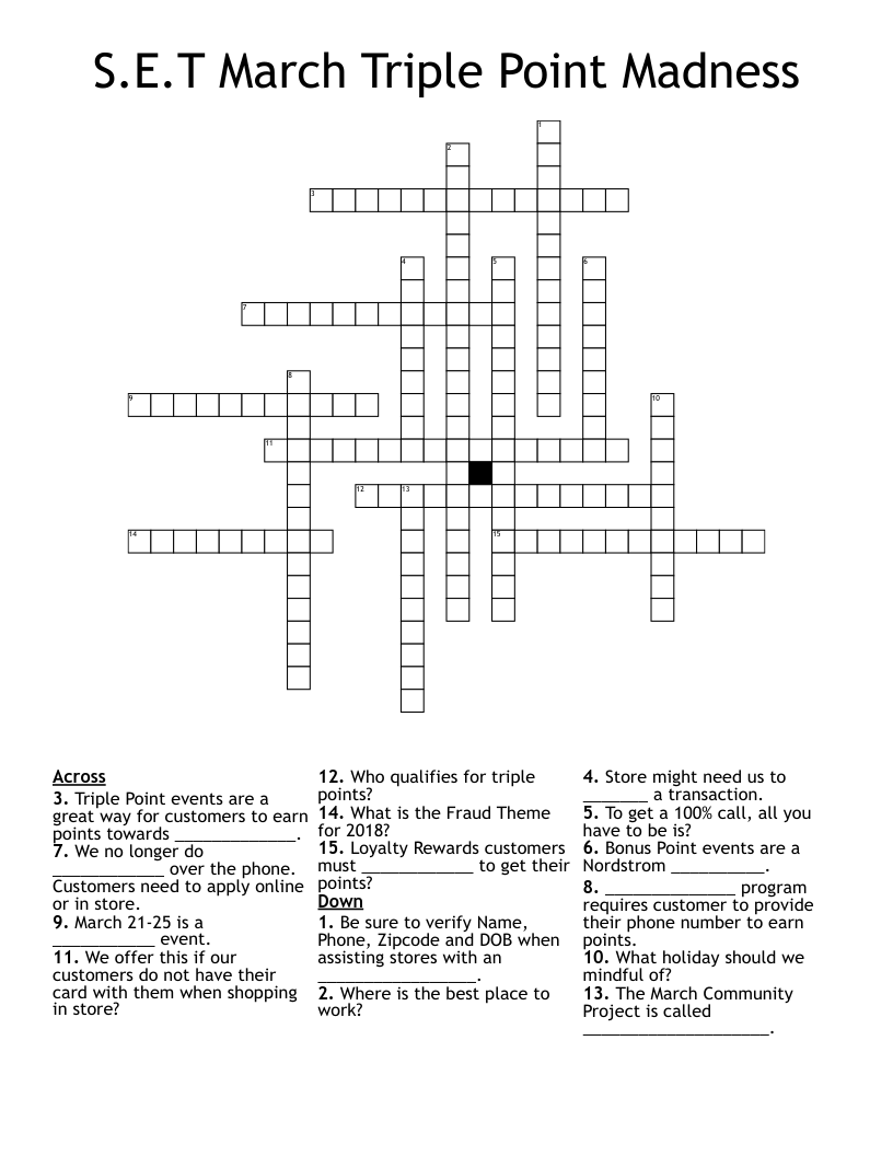 S E T March Triple Point Madness Crossword WordMint S E T March Triple Point Madness Crossword WordMint