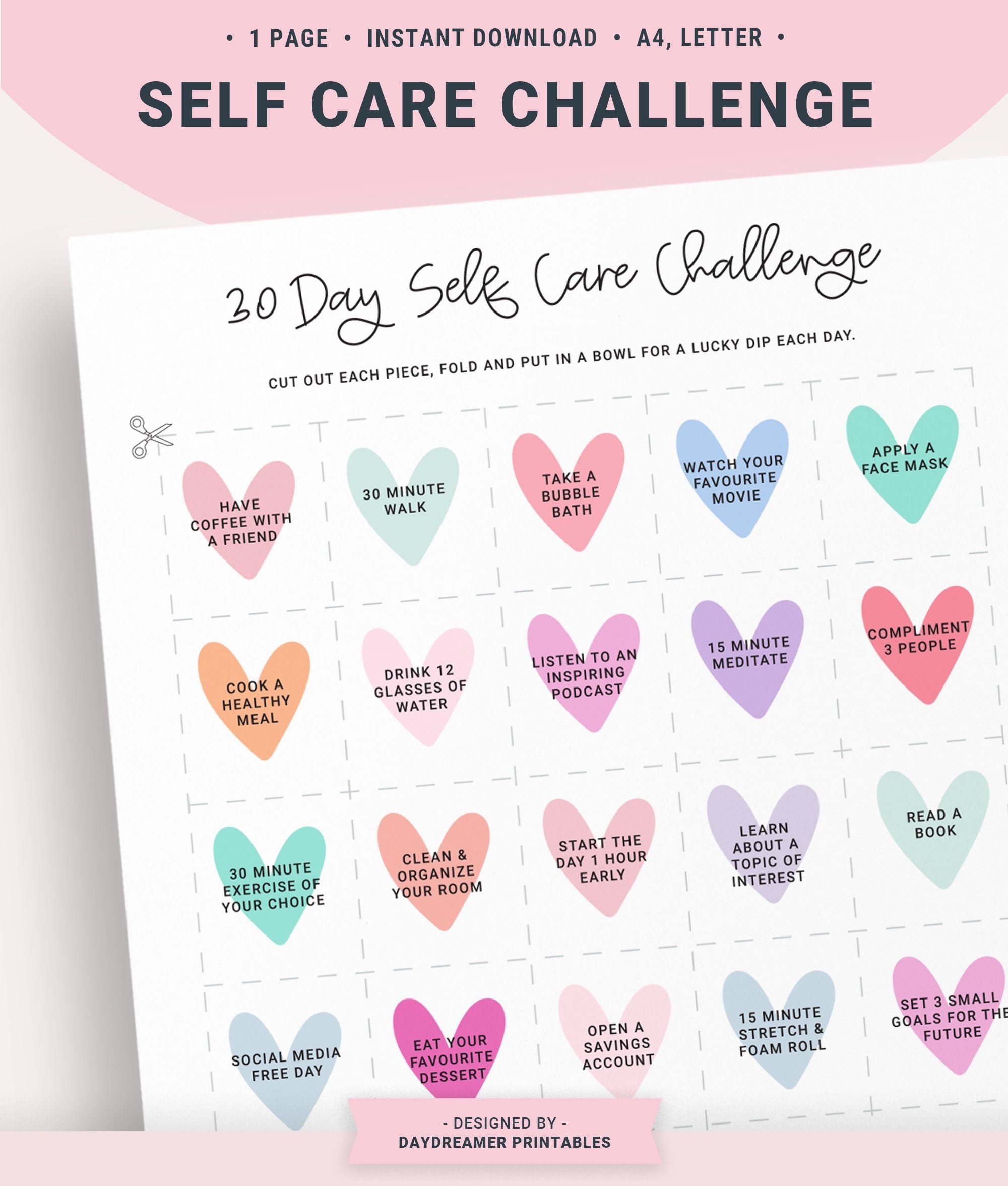 Self Care 30 Day Challenge Printable Planner Self Care Calendar Self Love Wellness Planner Etsy