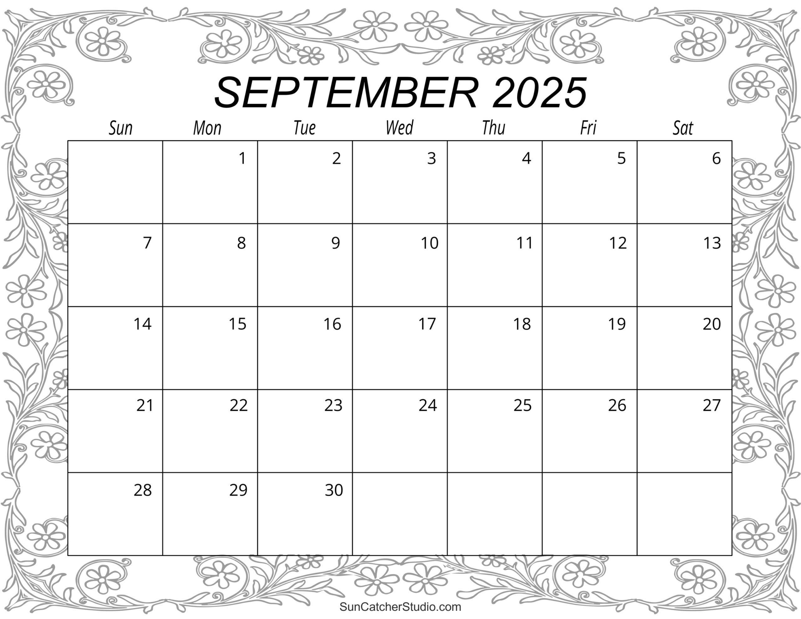 september calendar 2025 blank printable free