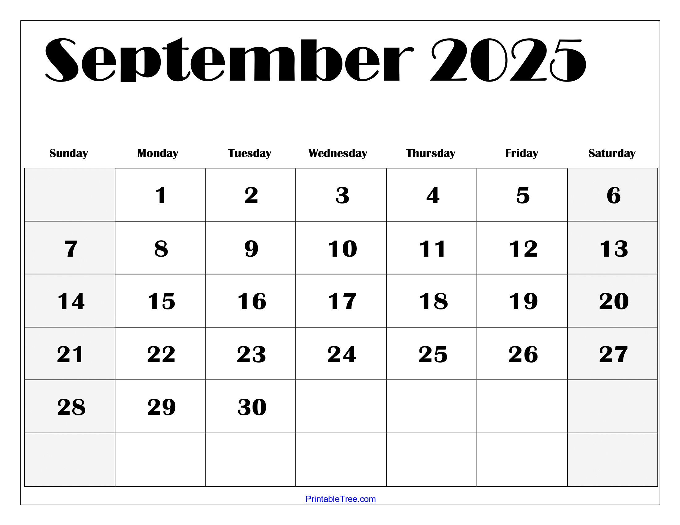 printable blank calendar september 2025