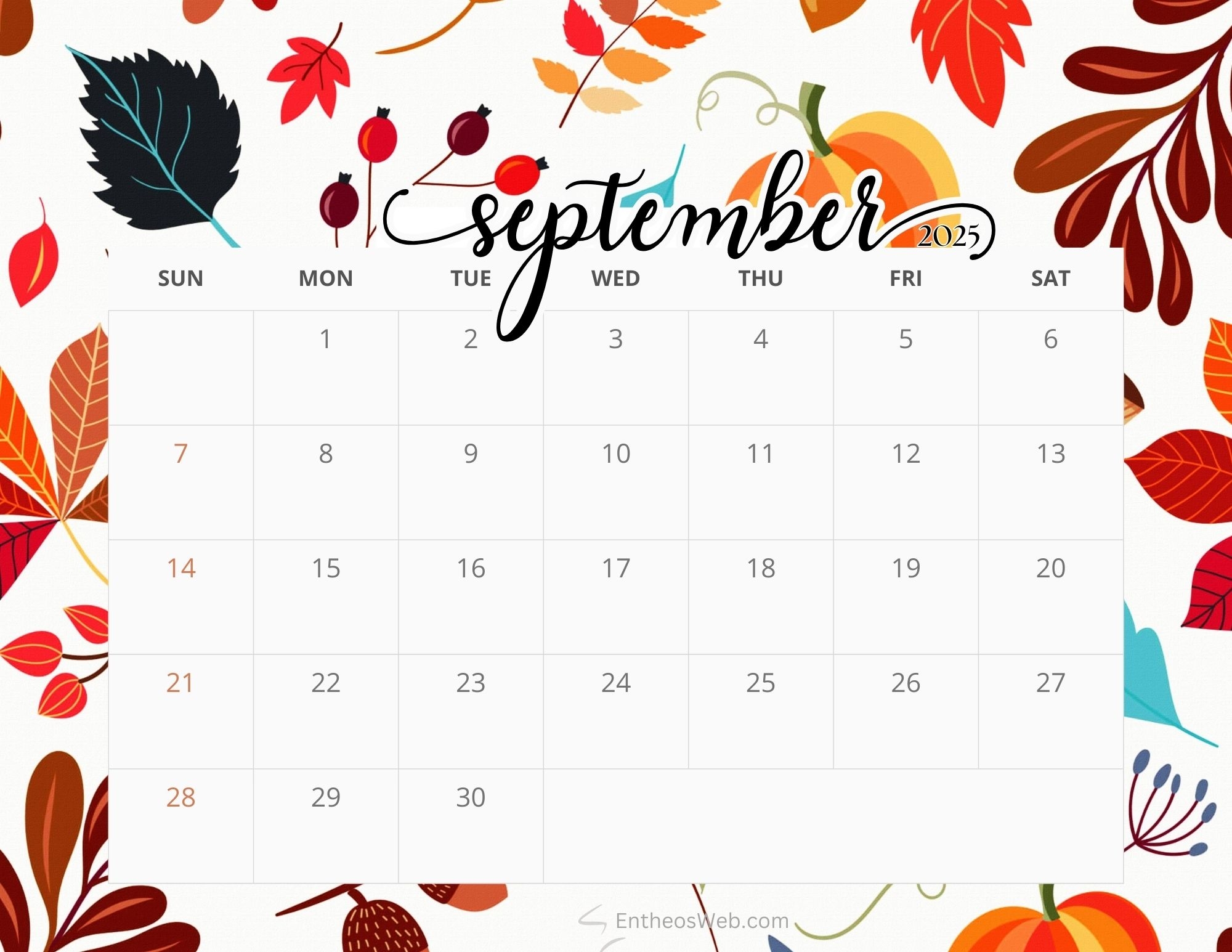 blank calendar september 2025