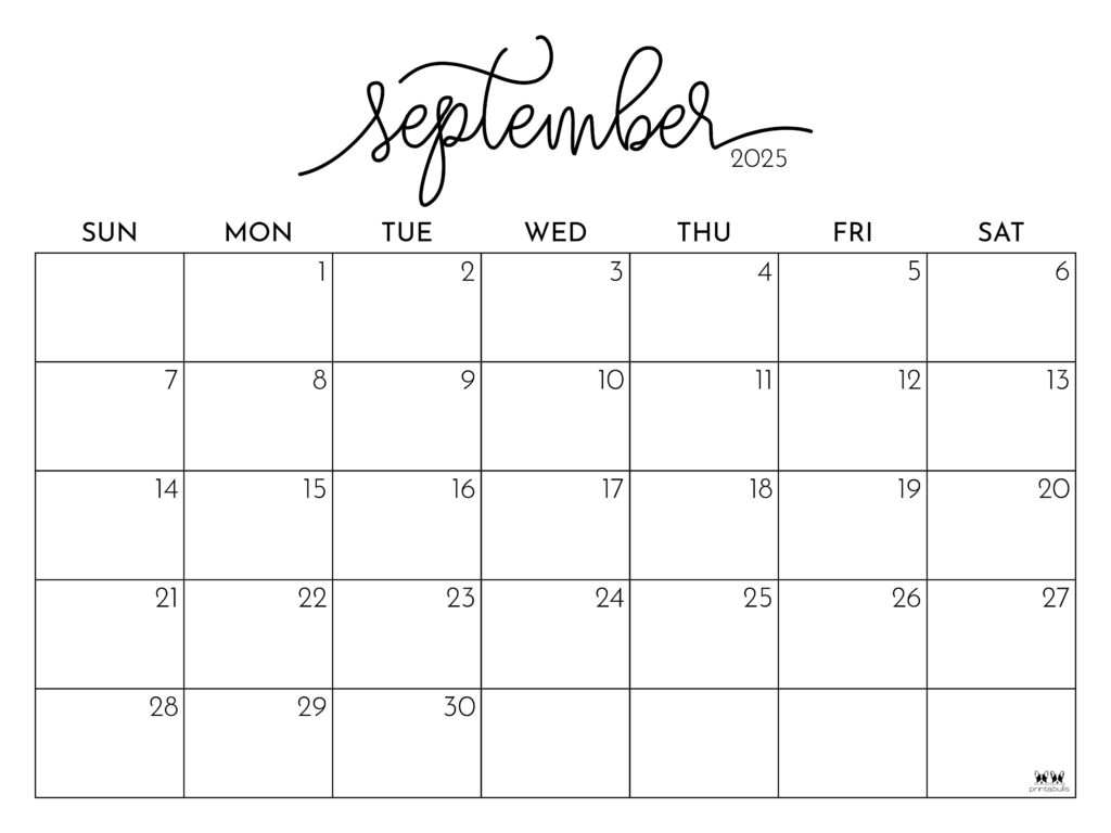 September 2025 Calendars 107 FREE Printables Printabulls