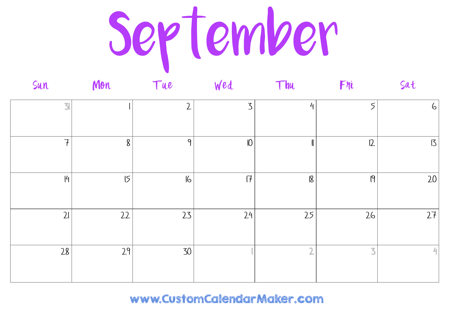 printable blank september 2025 calendar