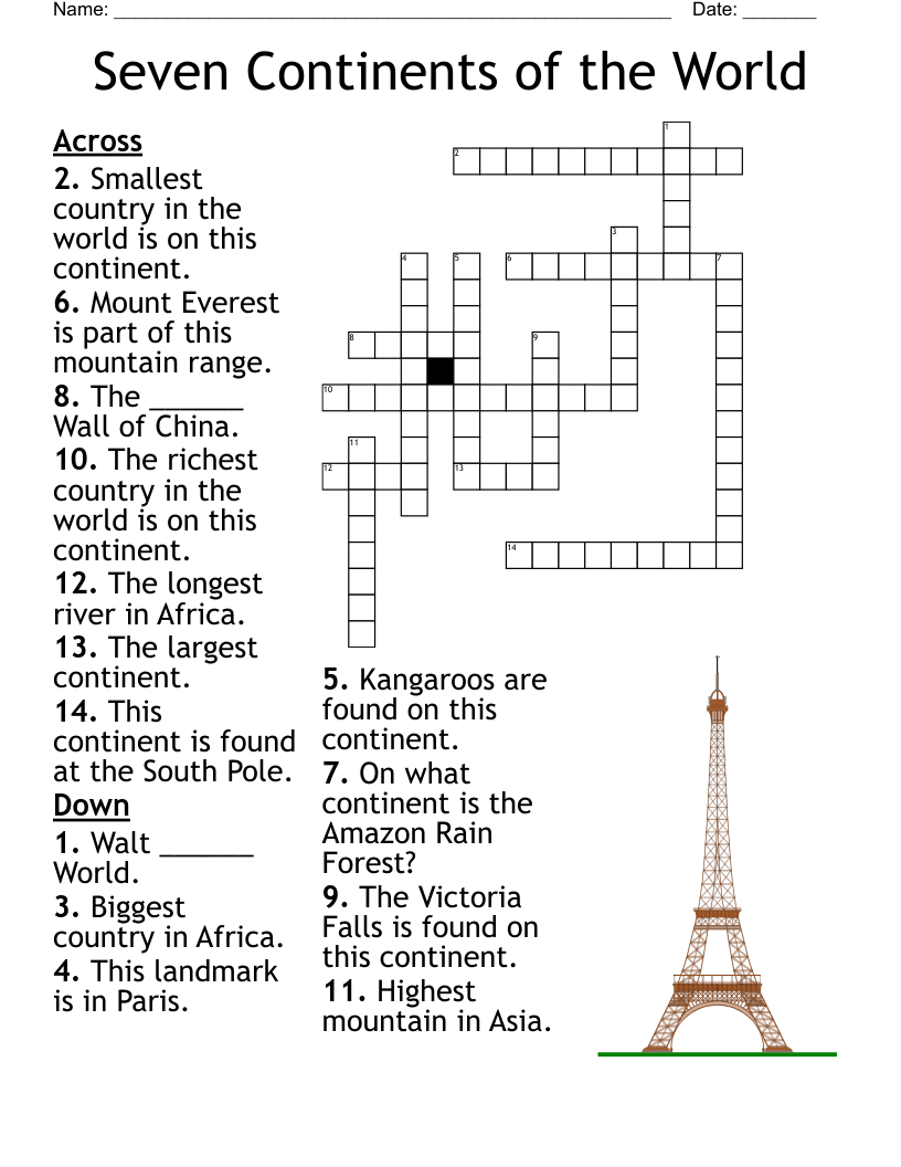 Seven Continents Of The World Crossword WordMint