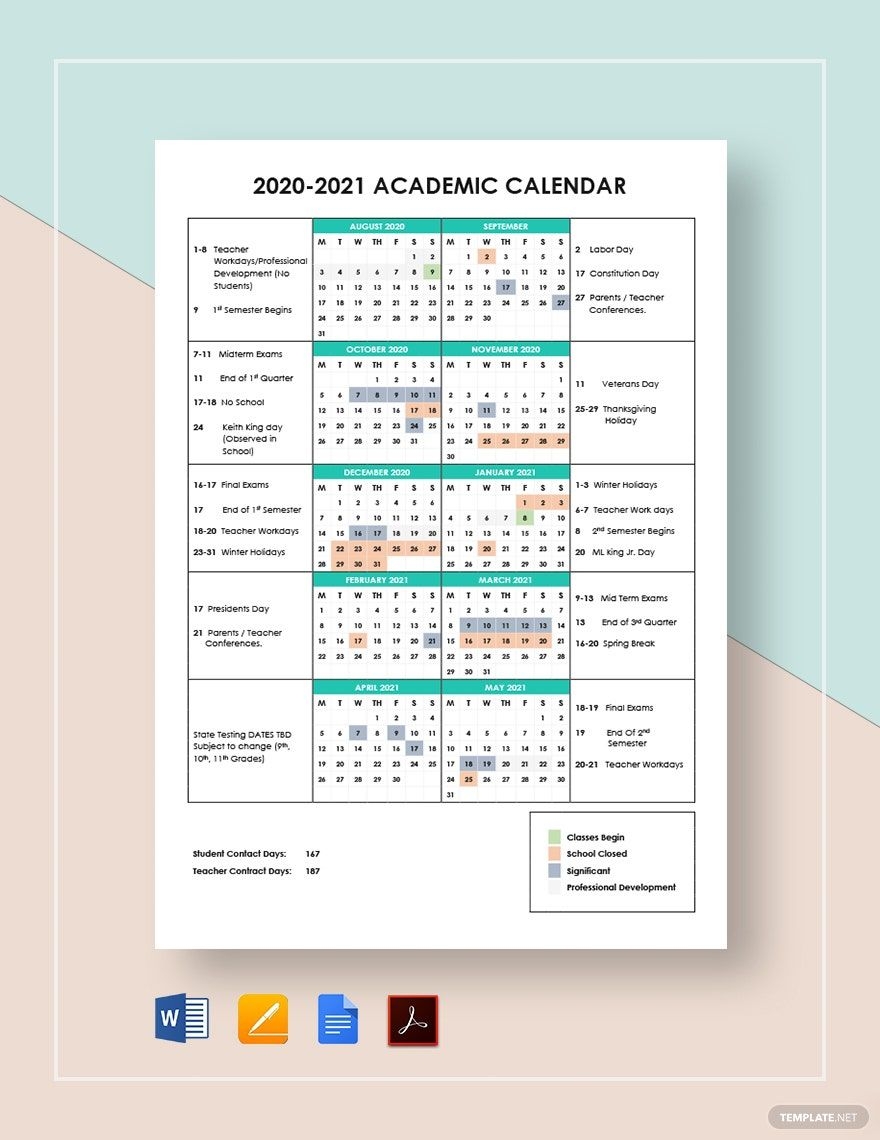 Simple Academic Calendar Template In Word Pages Google Docs PDF Download Template