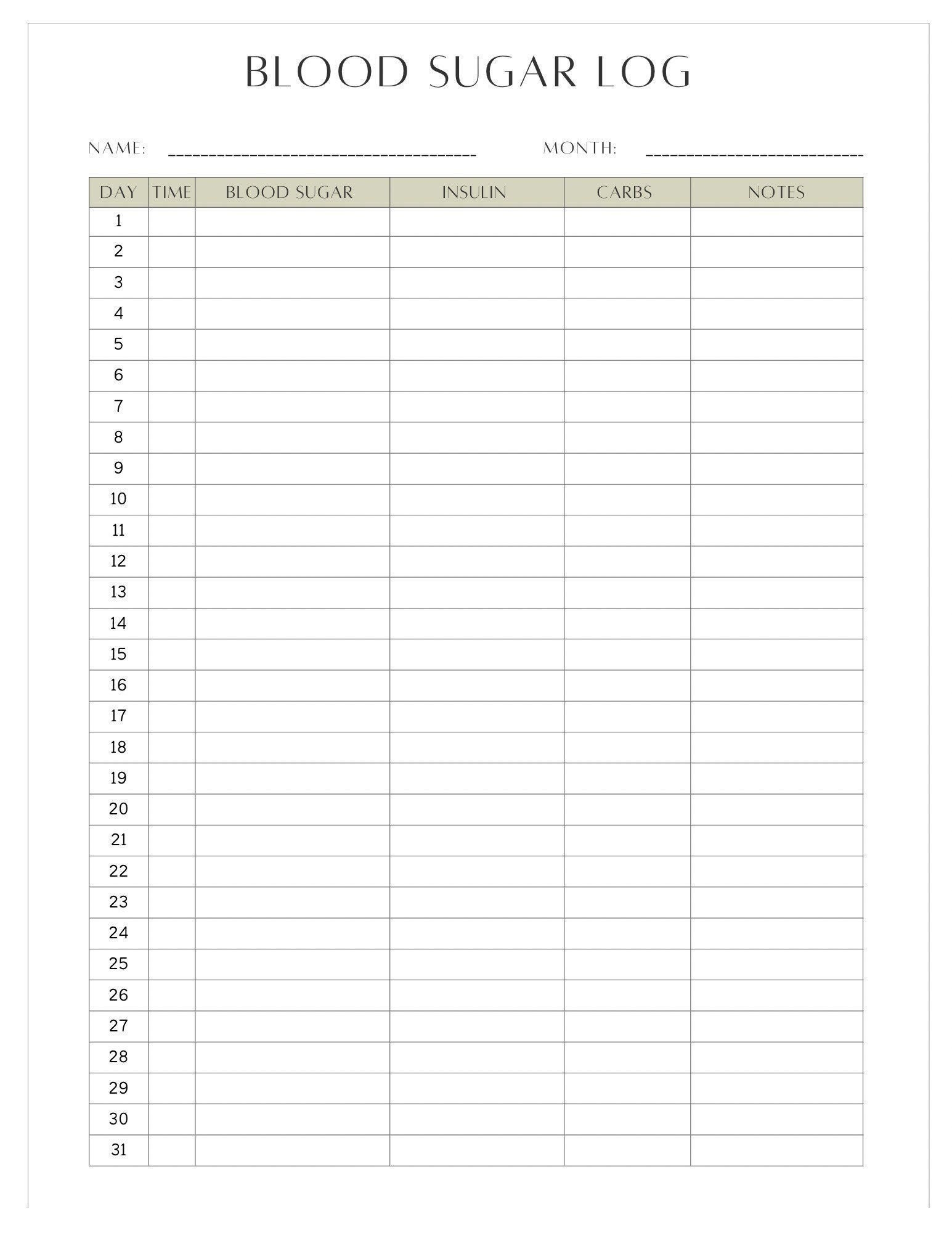 free printable blood glucose log sheet