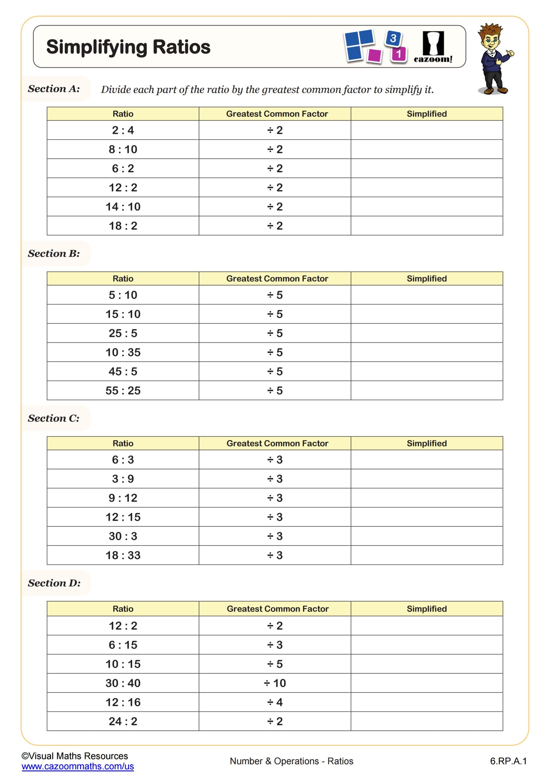 Simplifying Ratios Worksheet Fun And Engaging 6th Grade PDF Worksheets