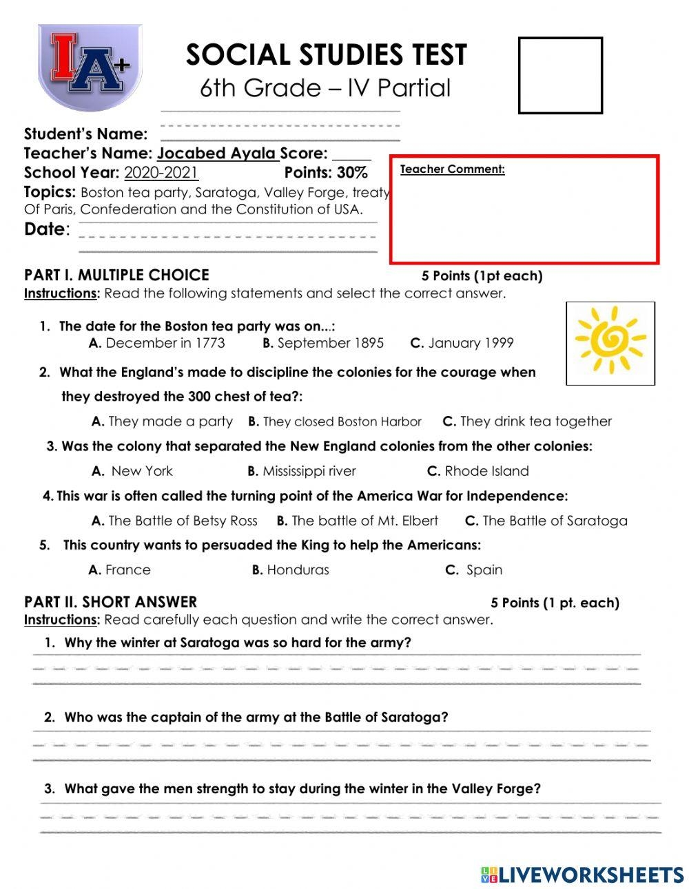 6th grade social studies worksheets