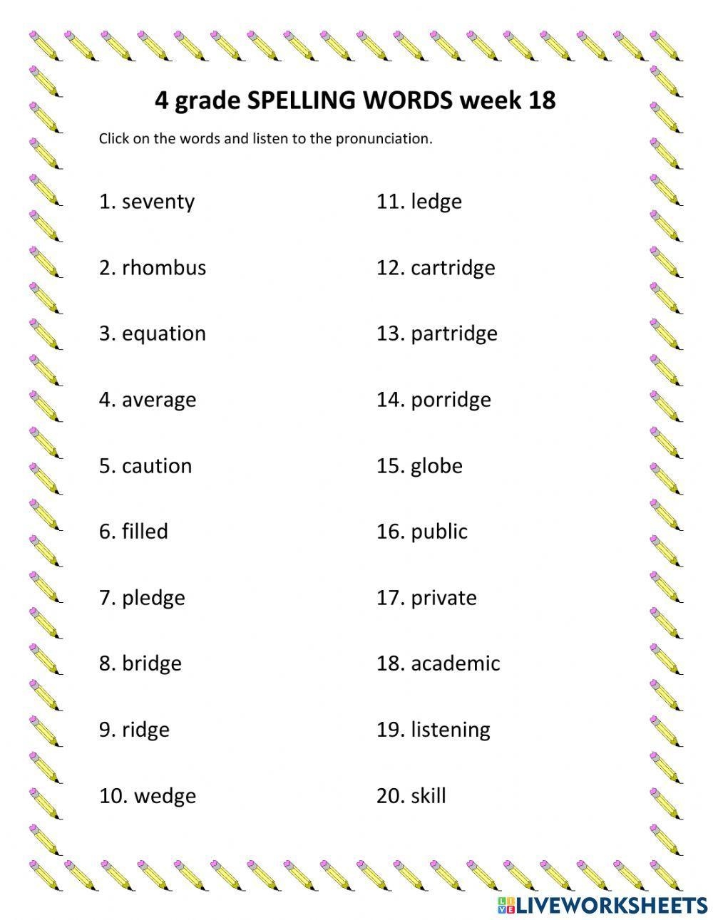 4th grade spelling worksheets