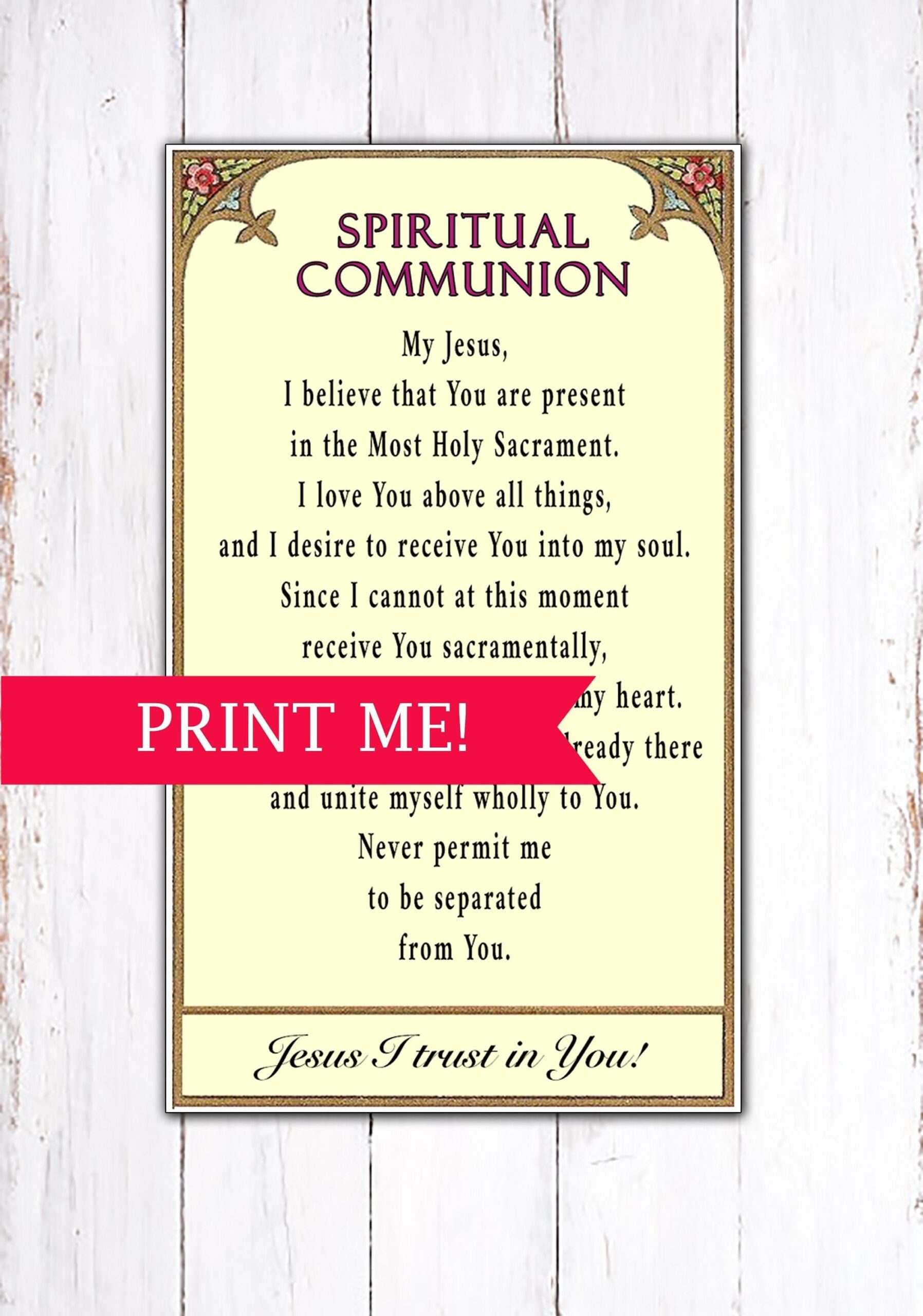 Spiritual Communion Prayer PRINTABLE Digital PDF Prayer Card Catholic Holy Card For Making An Act Of Spiritual Communion Etsy