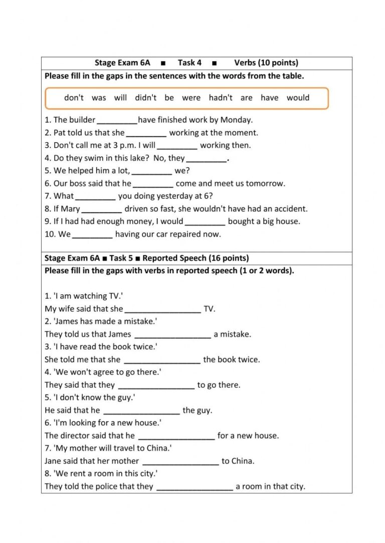 Stage 6 Grammar Exam Worksheet