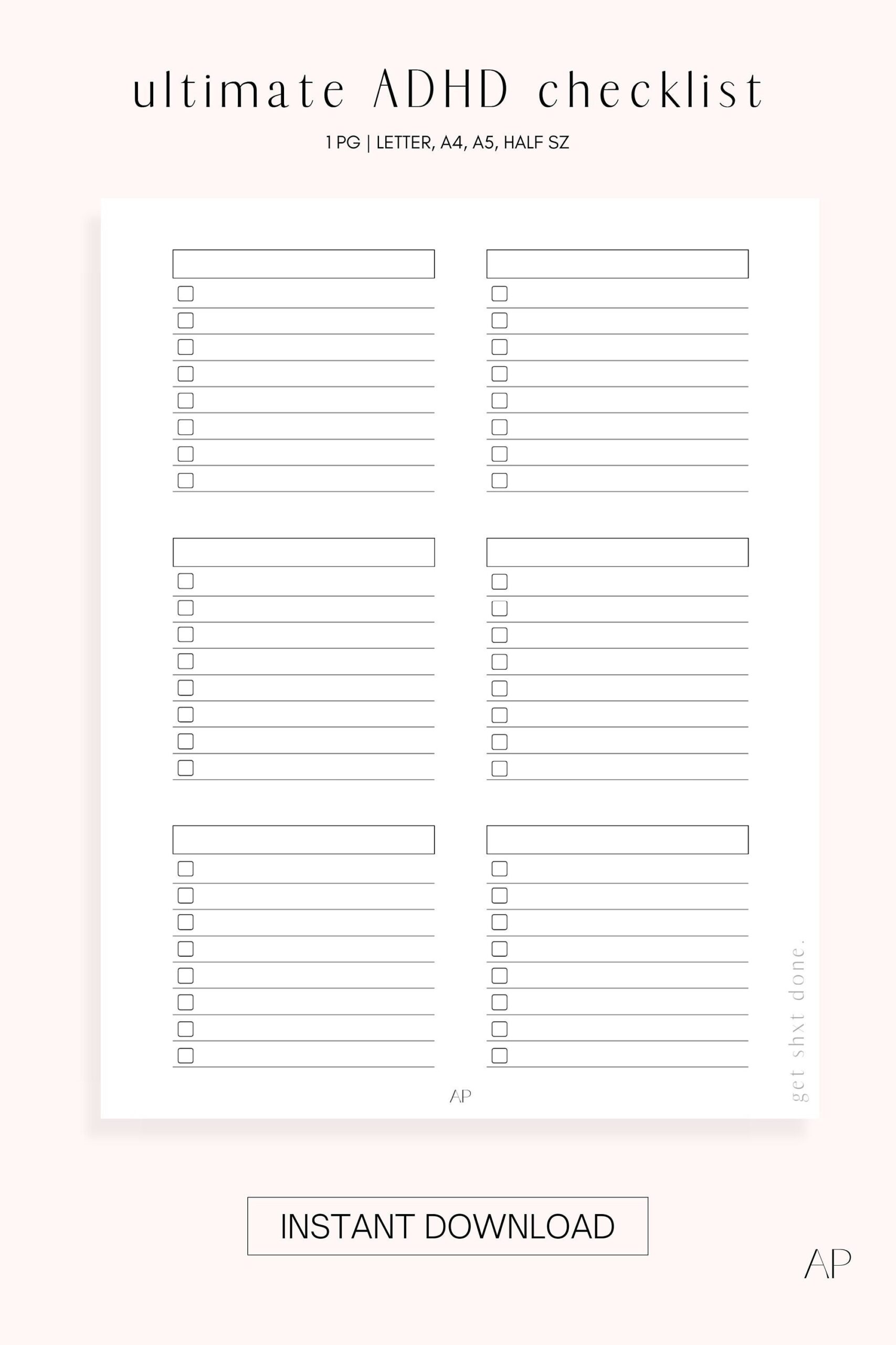 Stay Organized Ultimate ADHD To do Checklist Printable Checklist Productivity Planner Organization List Printable Planner Letter A4 A5 Etsy