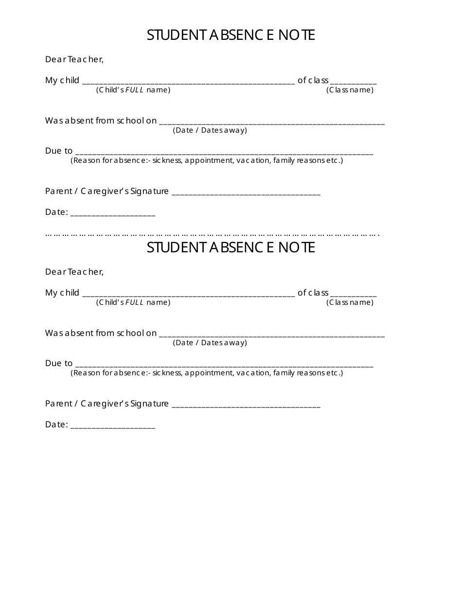 Student Absence Note Templates Fill Out Sign Online And Download PDF Templateroller