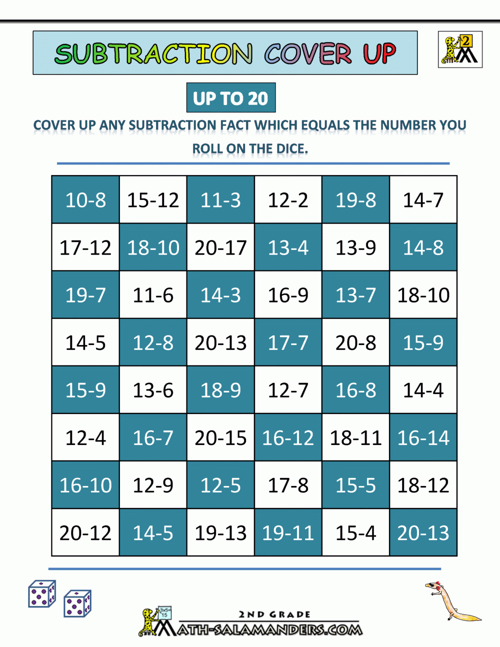 Subtraction Games 2nd Grade
