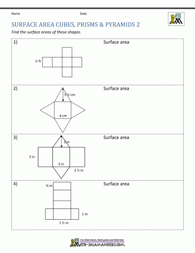Surface Area Worksheet 6th Grade
