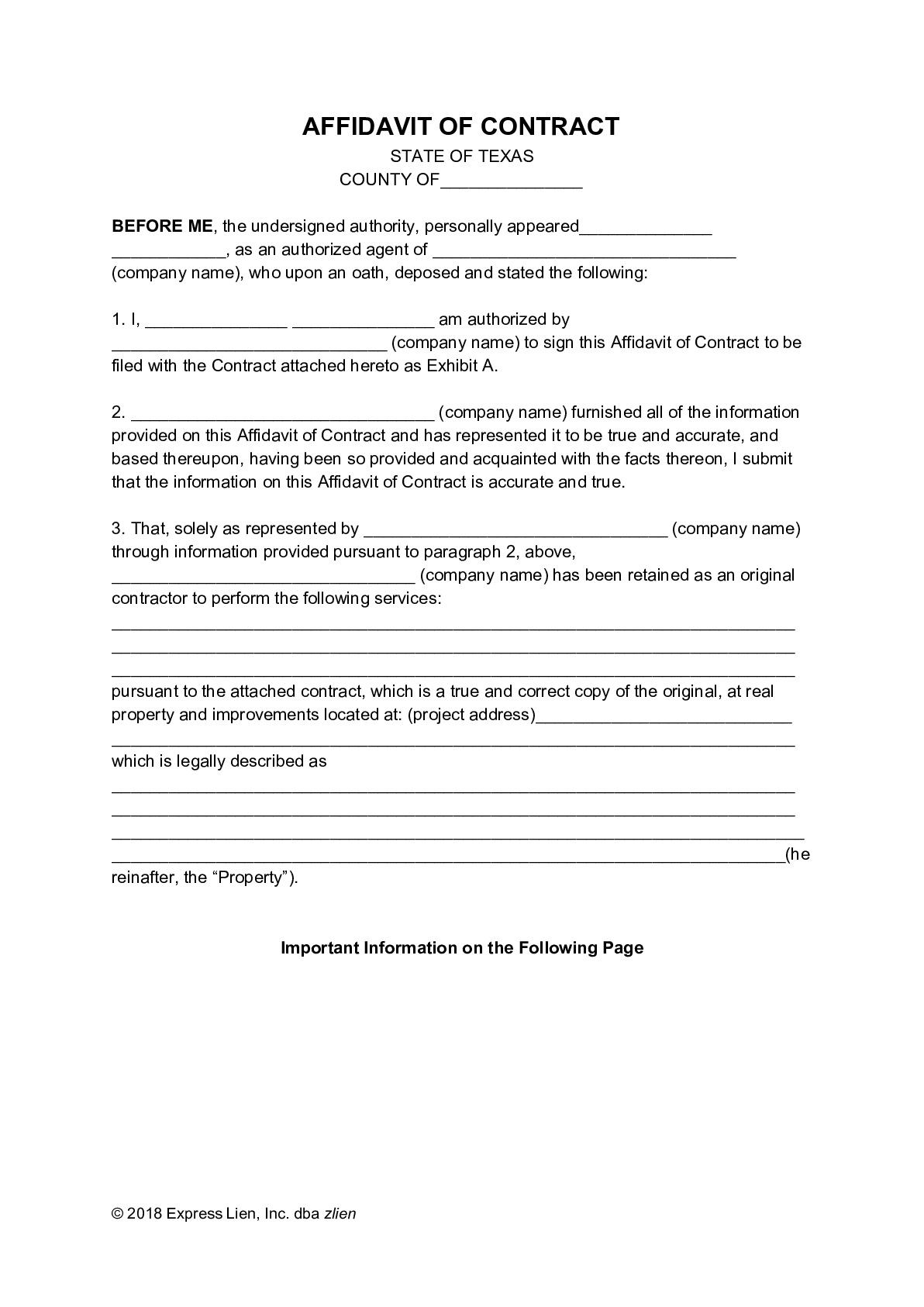 Texas Affidavit Of Contract Homestead Form Free Template