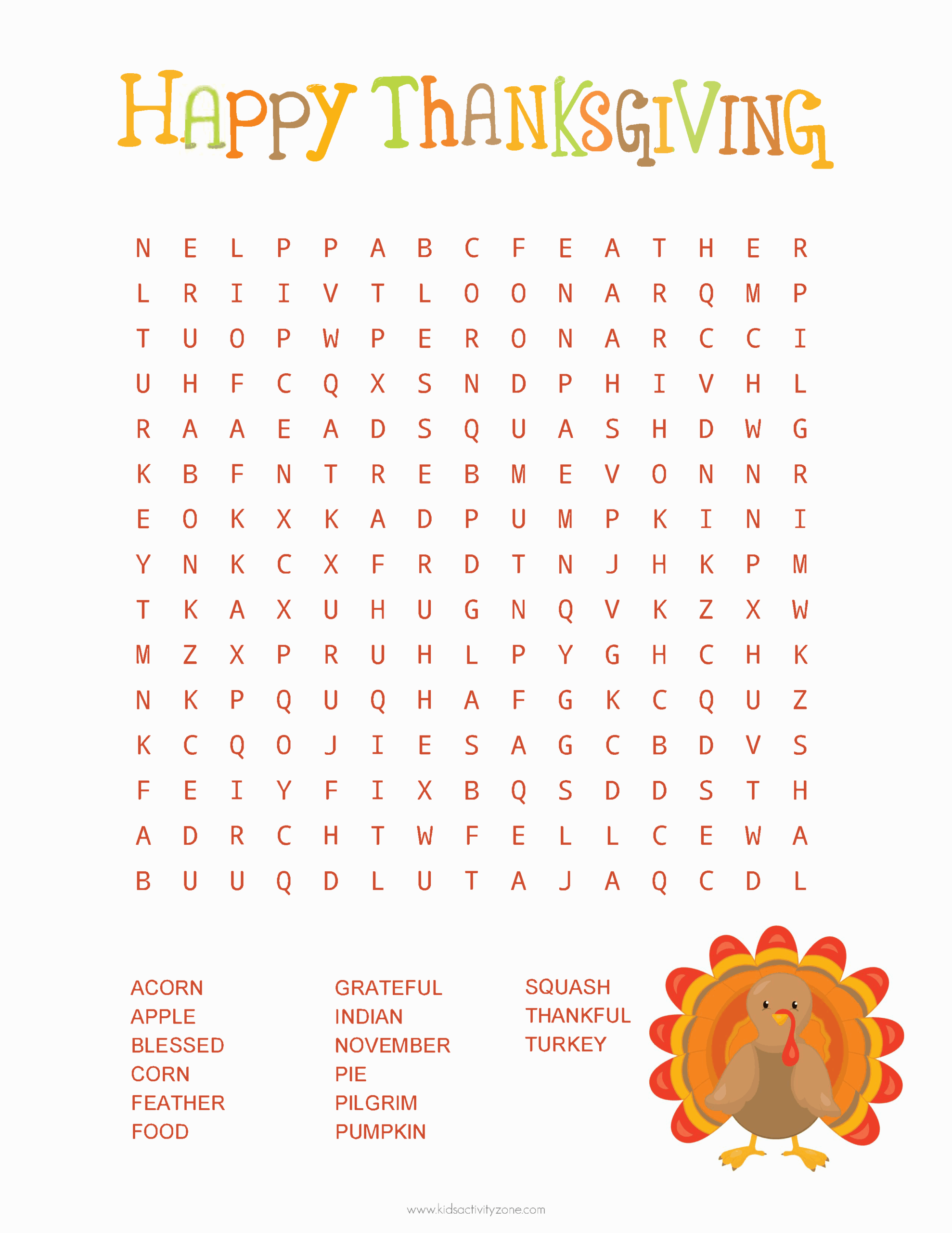free printable thanksgiving word search