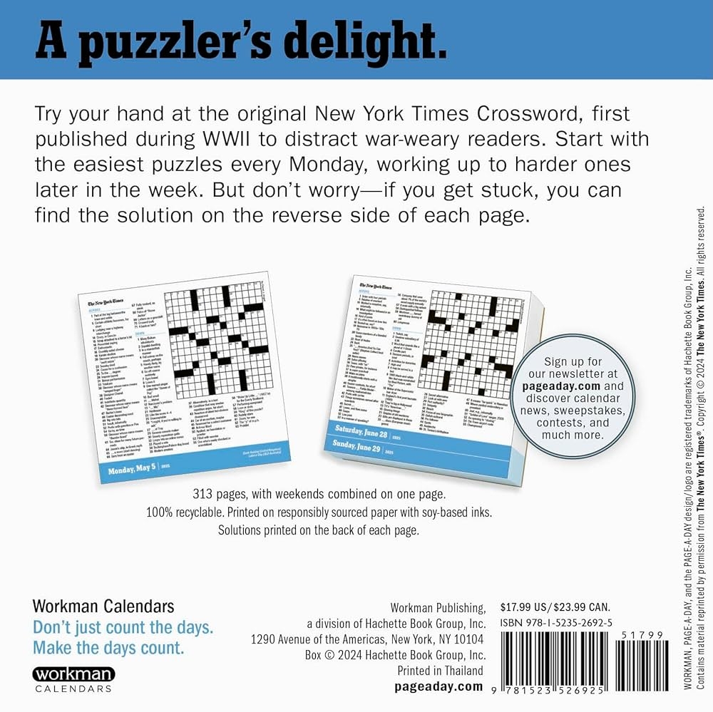 The New York Times Crossword Page A Day Calendar 2025 The New York Times Workman Calendars Shortz Will 9781523526925 Amazon Books