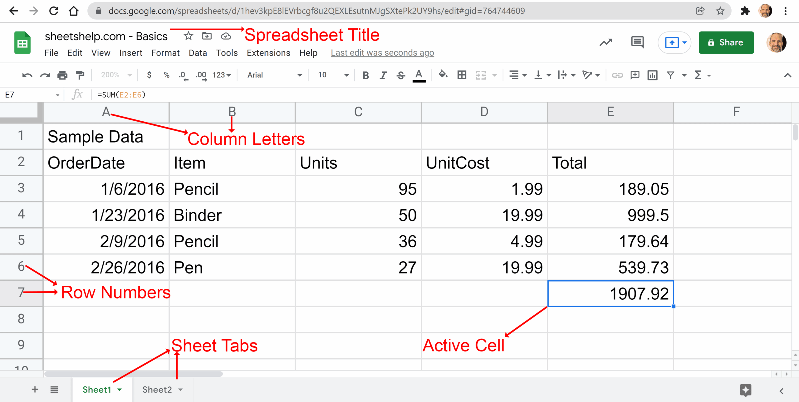 The Parts Of A Spreadsheet Google Sheets Sheets Help