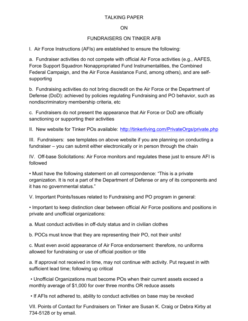 Tinker AFB Fundraiser Rules Regulations