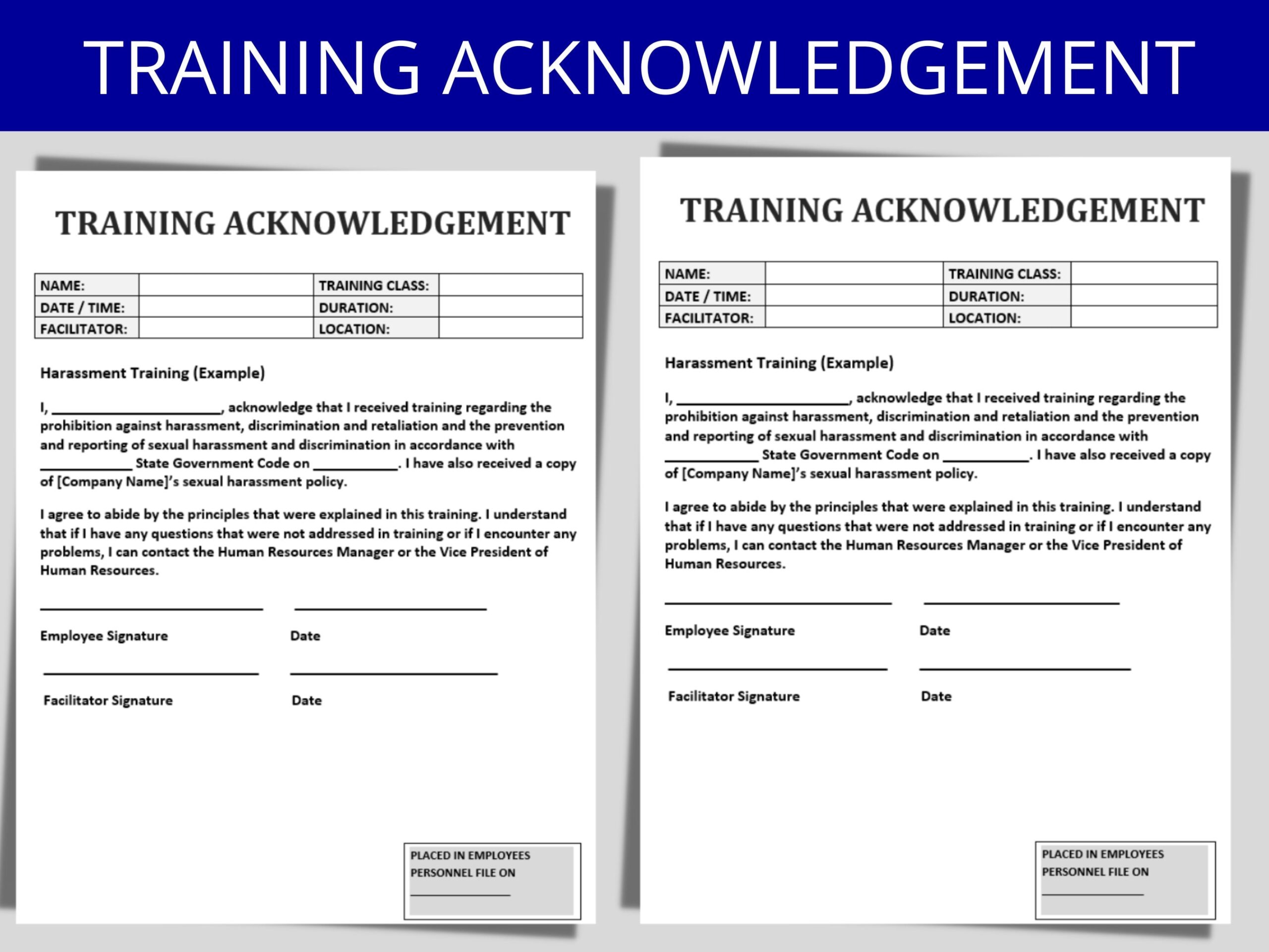 Training Acknowledgement Form Training Templates HR Human Resources Safety Manager Compliance New Employee Policy Trainings Etsy