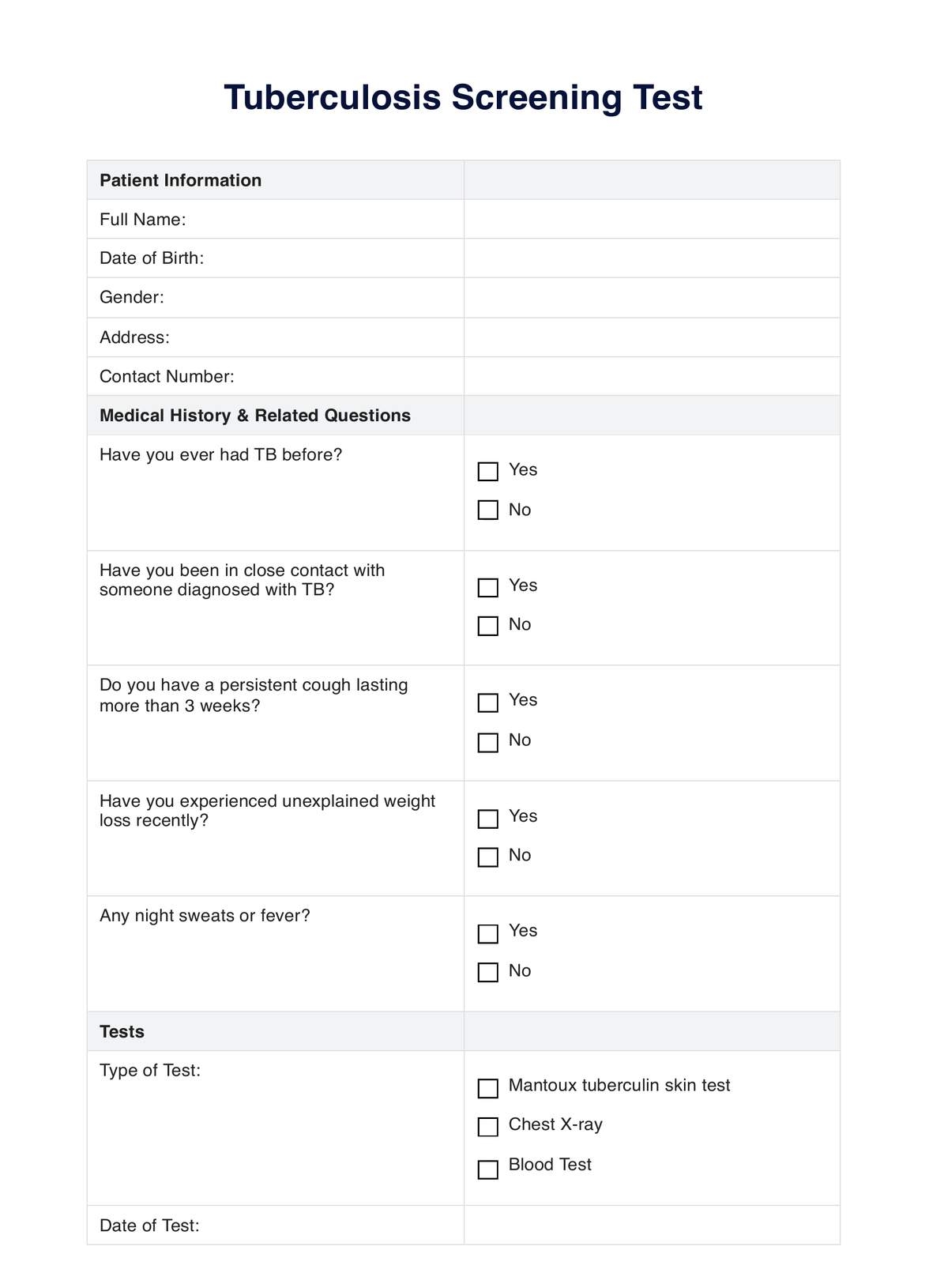 free printable tb skin test form