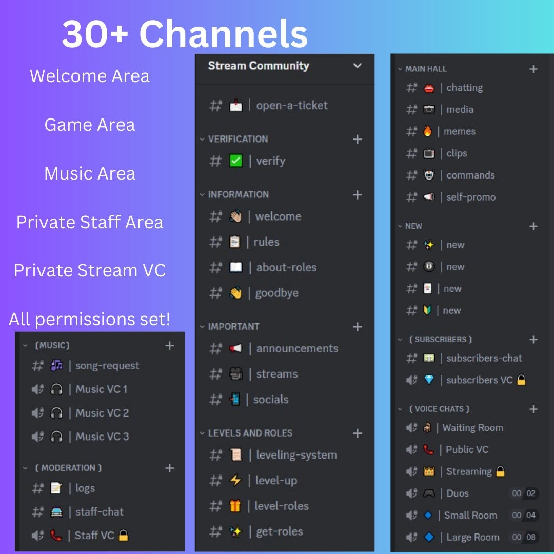 Twitch Streamer Community Discord Server Template INSTANT DOWNLOAD Organized Basic Clean Aesthetic Channels Emotes Fully Customizable Etsy