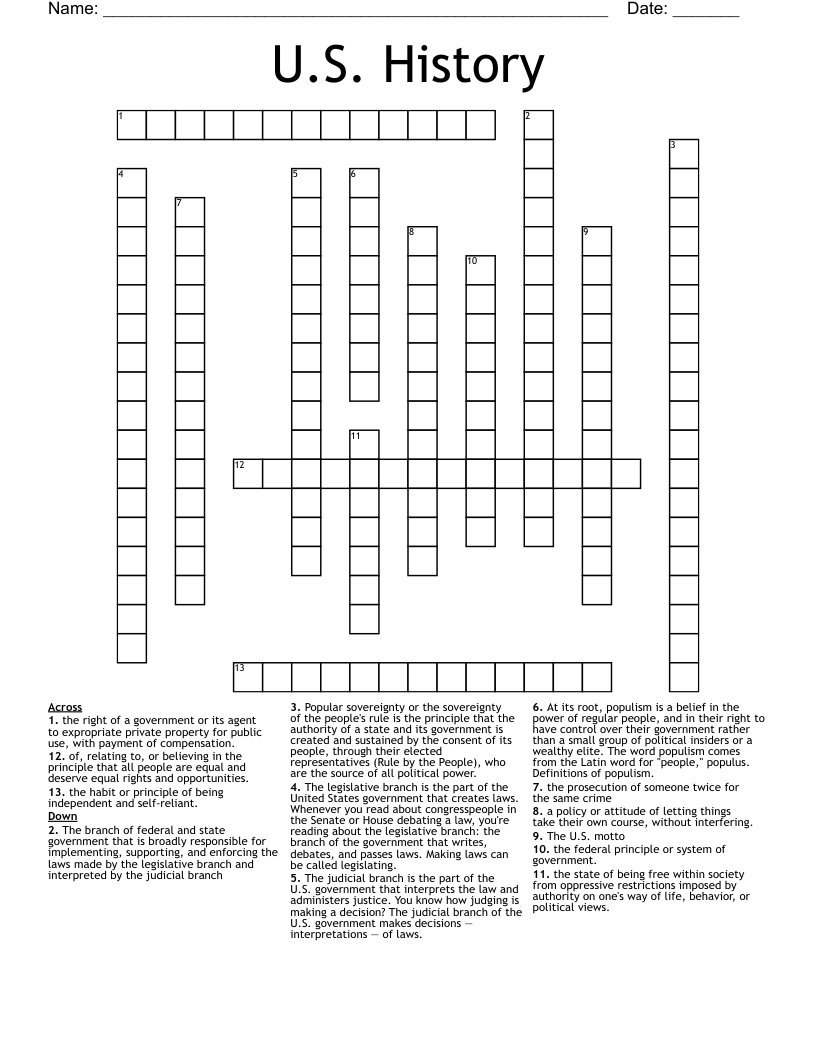 history crossword puzzles printable