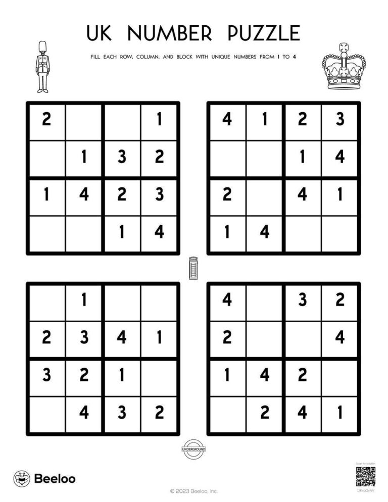United Kingdom themed Sudoku Puzzles Beeloo Printable Crafts And Activities For Kids