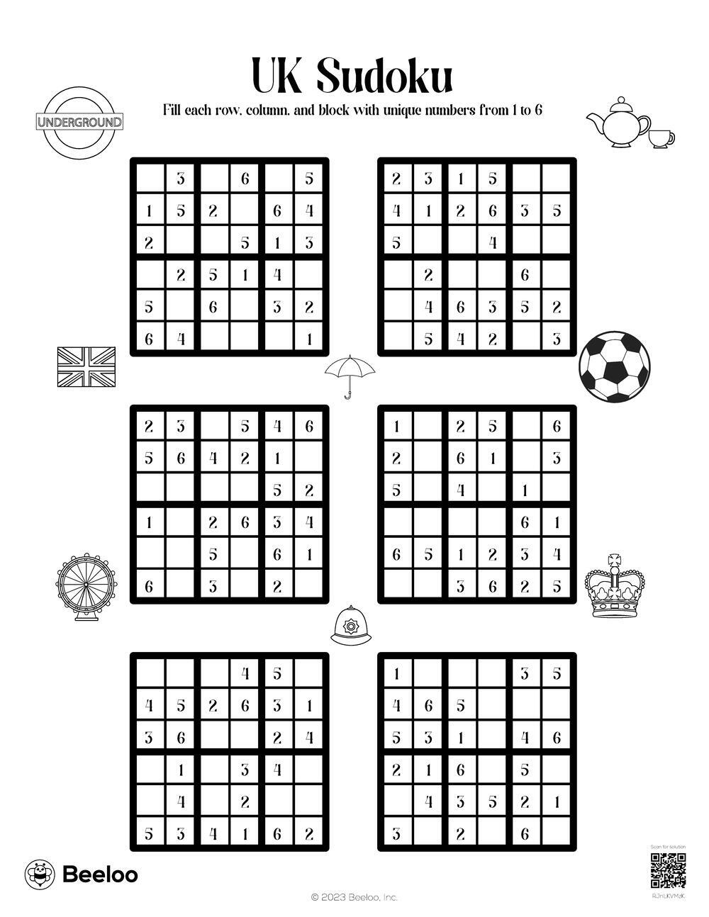 United Kingdom themed Sudoku Puzzles Beeloo Printable Crafts And Worksheets Library