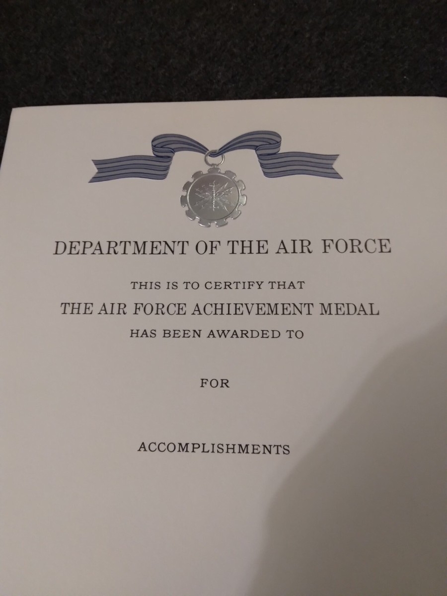 USAF AIR FORCE ACHIEVEMENT MEDAL CERTIFICATE Obsolete Embossed Orig Unsigned EBay