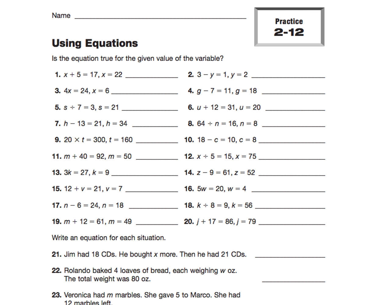 Using Equations Printable 5th 6th Grade TeacherVision
