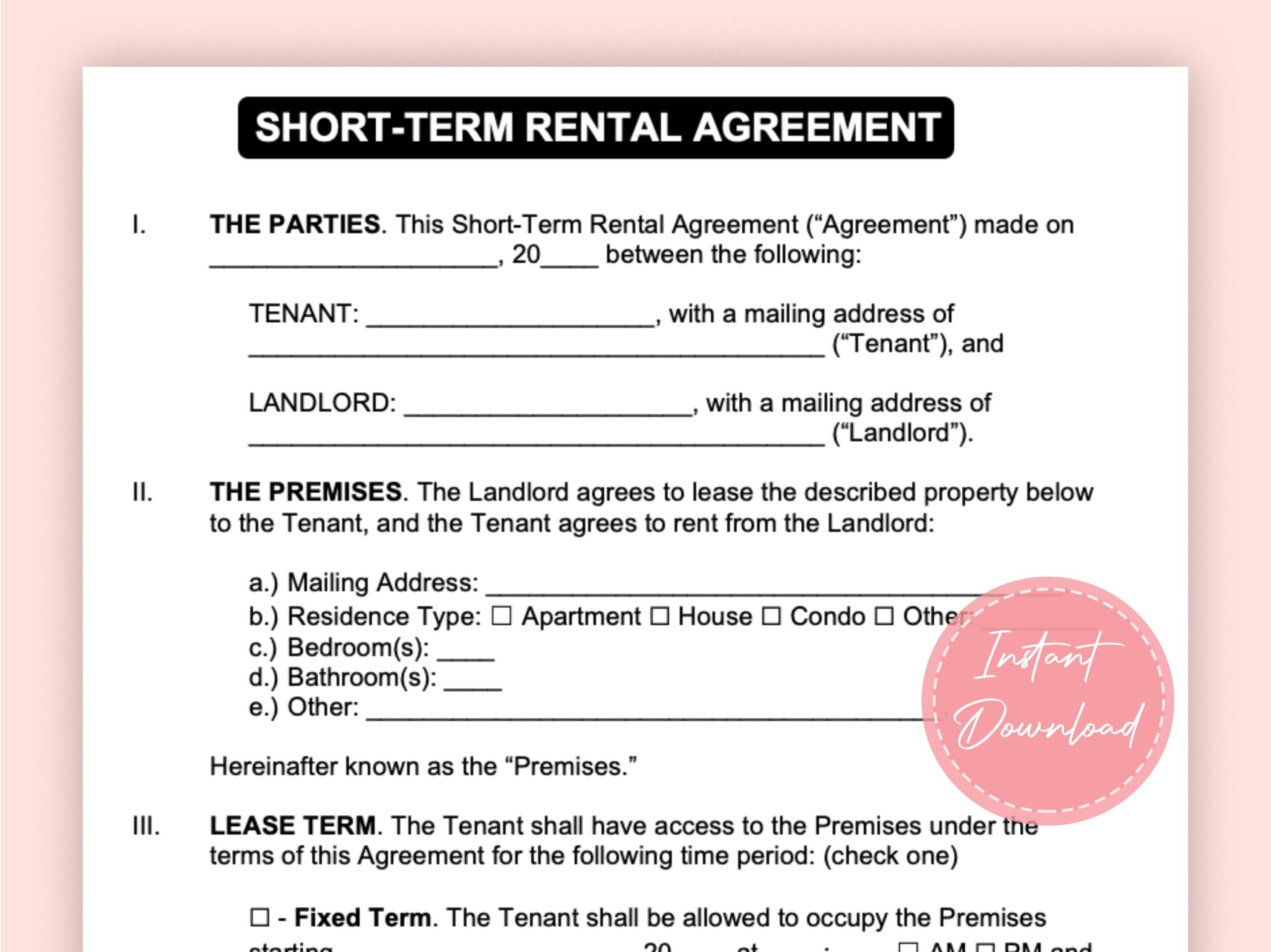 airbnb contract template