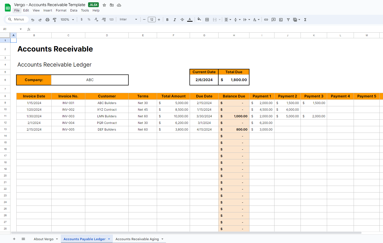 Vergo AI Free Construction Accounts Receivable Template