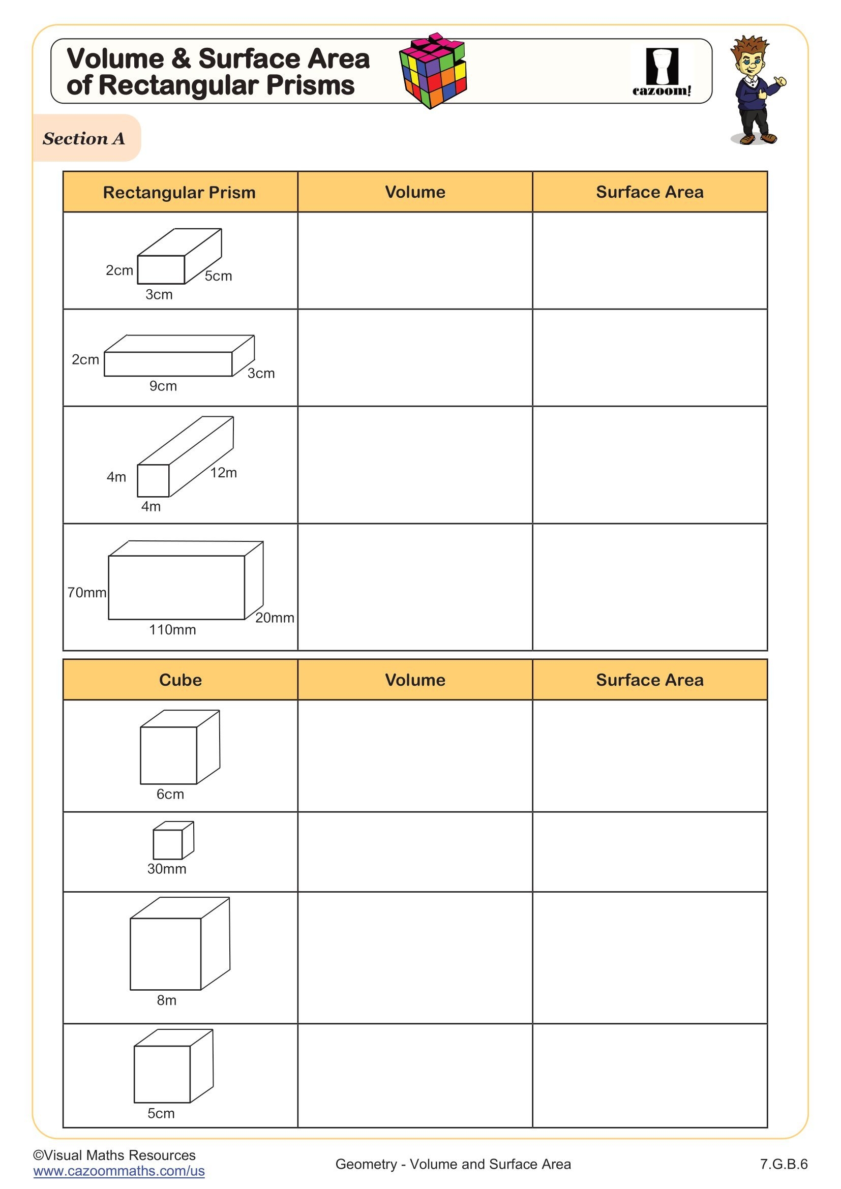 surface area worksheet grade 6