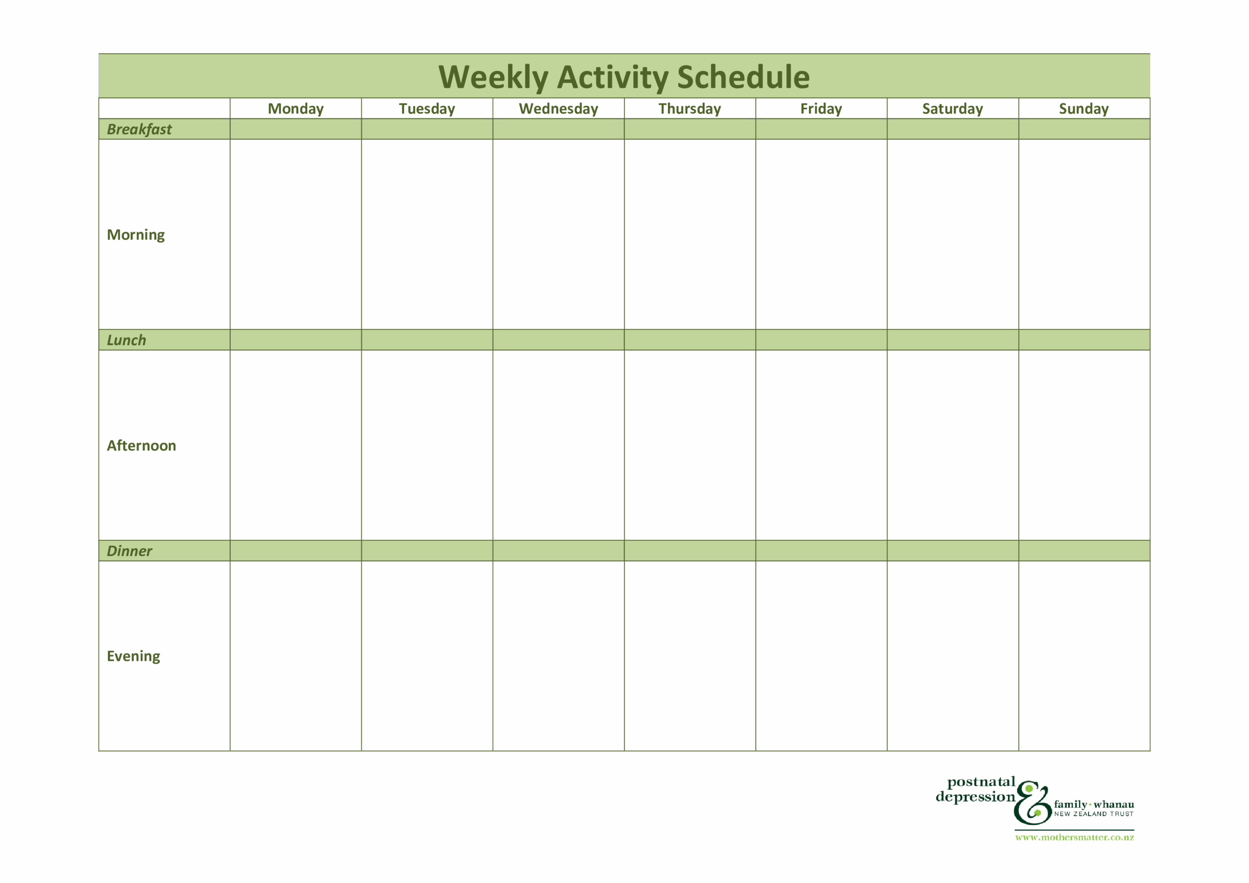 Weekly Activity Schedule Templates At Allbusinesstemplates