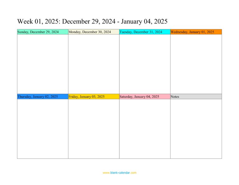 Weekly Calendar 2025 WORD EXCEL PDF 
