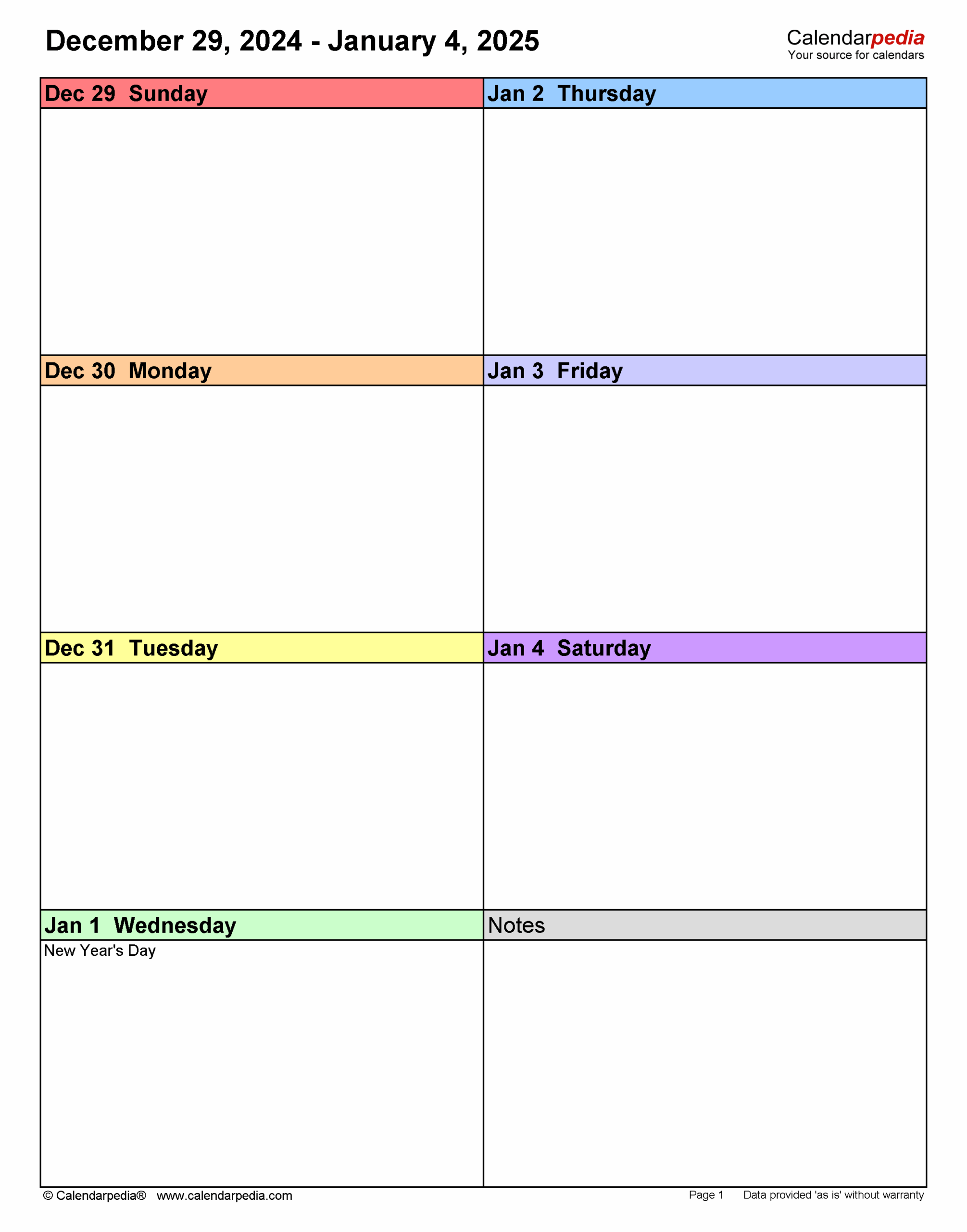printable blank weekly calendar 2025