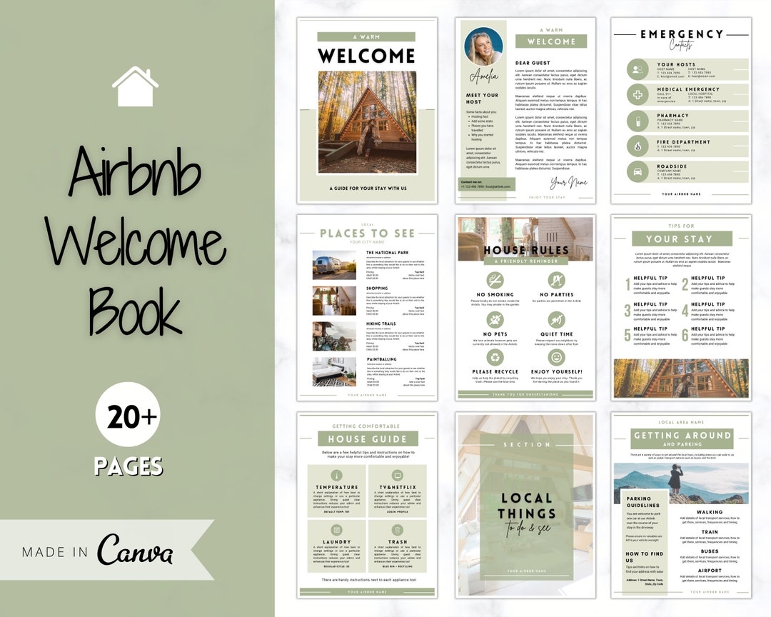 Welcome Book Template Airbnb Welcome Guide Editable Canva Air Bnb House Manual Superhost Ebook Host Signs Signage VRBO Vacation Rental Etsy