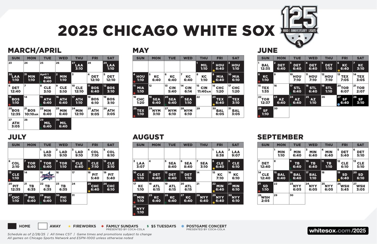 White Sox Printable Schedule Chicago White Sox