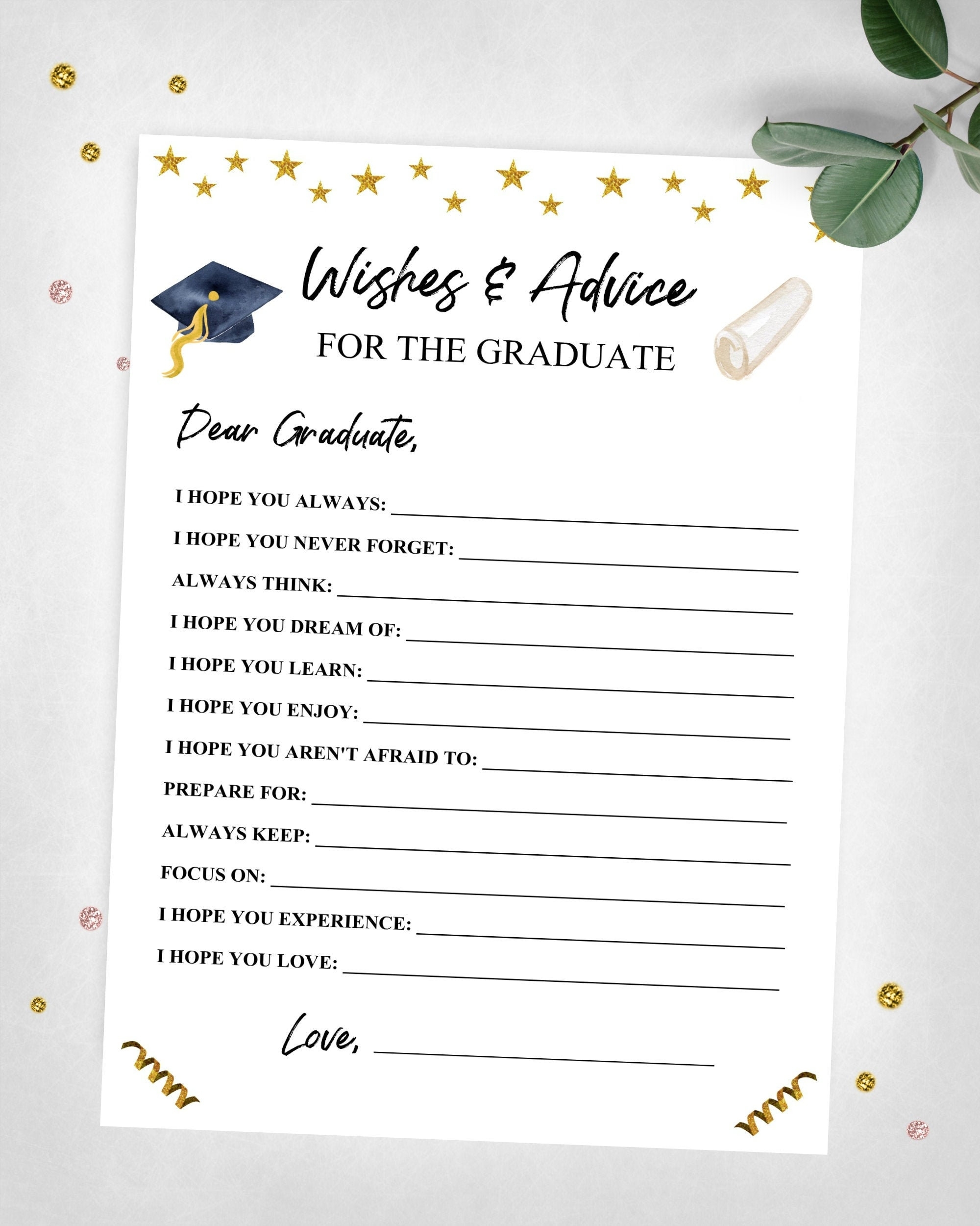 Wishes And Advice For The Graduate Graduation Party Game Keepsake Game Instant Digital Download Printable Game Etsy