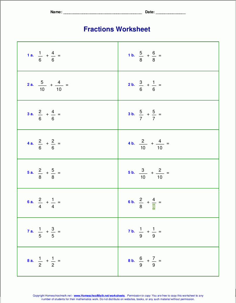 Worksheets For Fraction Addition Worksheets For Fraction Addition