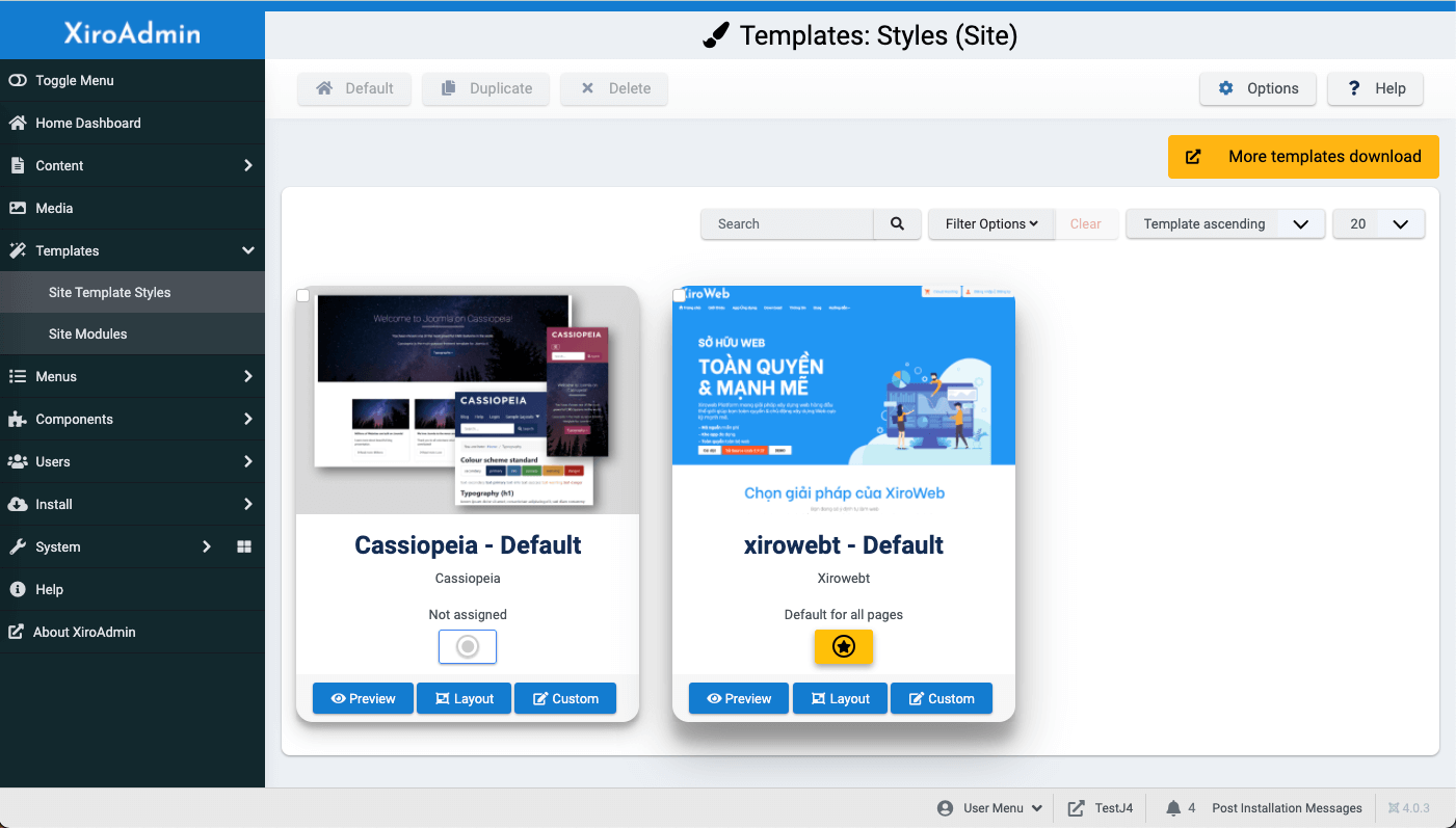 XiroAdmin Administrator Template Joomla 