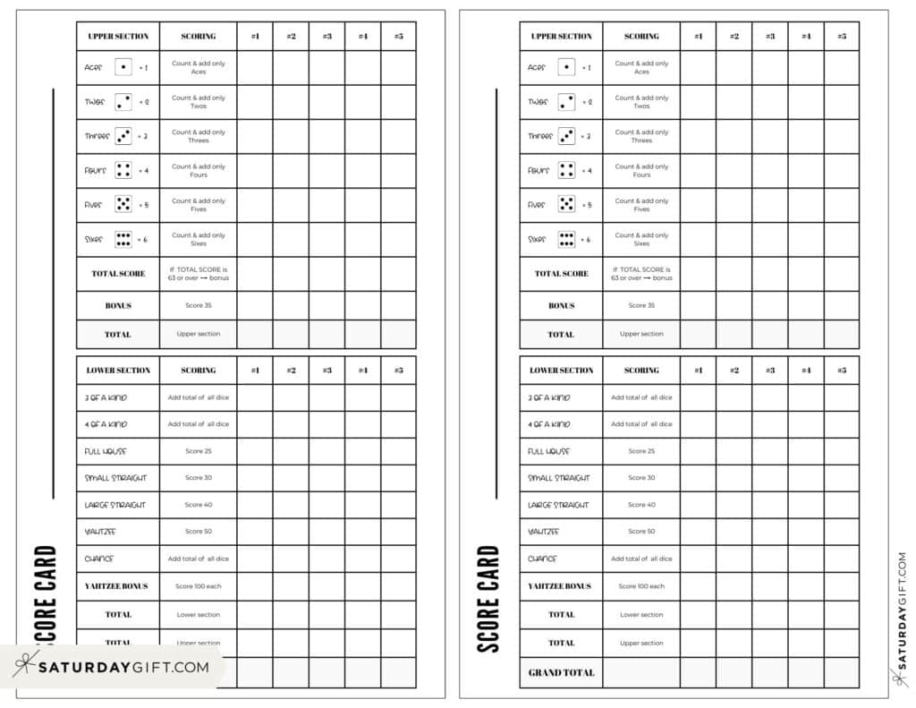 free printable yahtzee score card