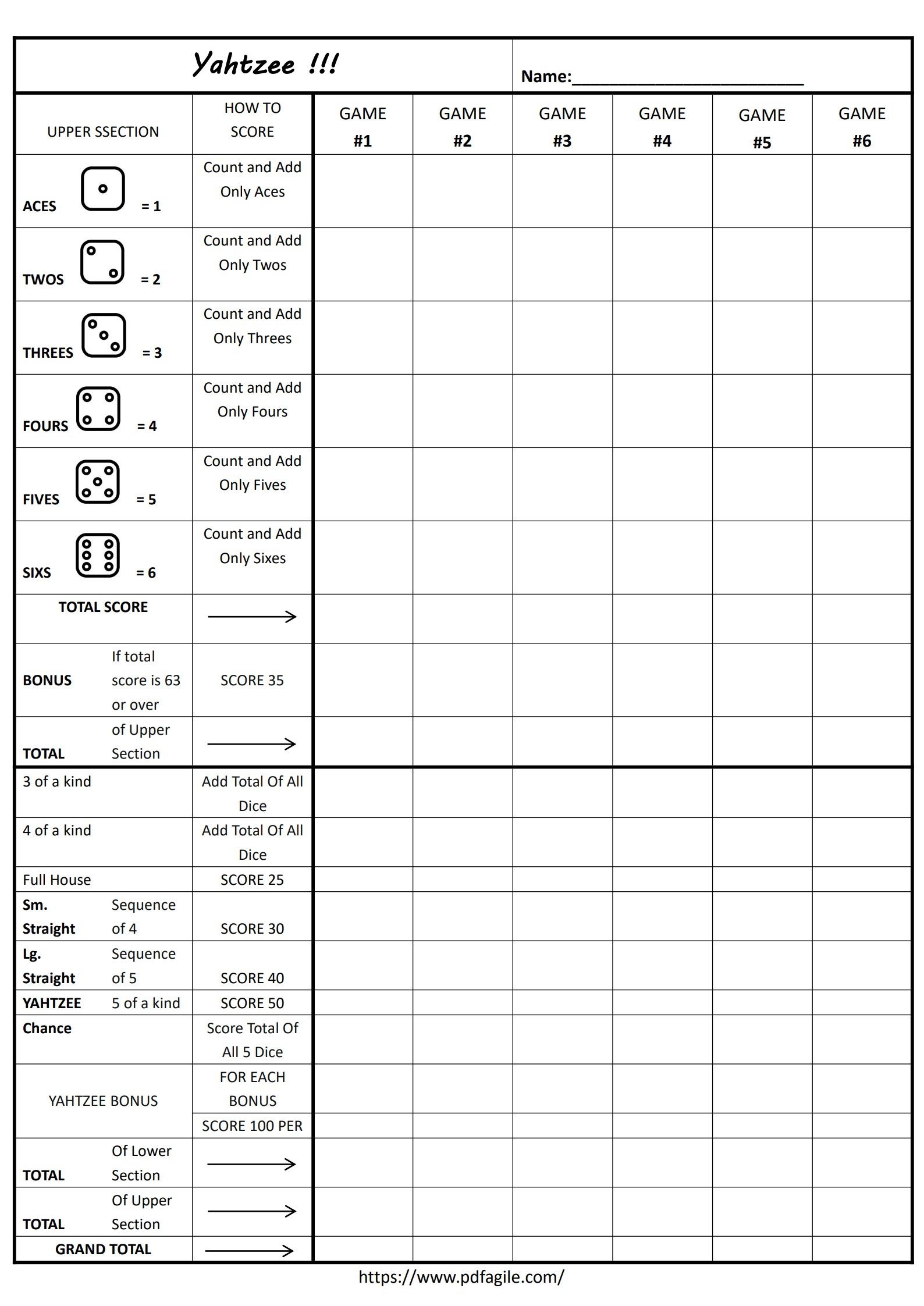 printable yahtzee score sheet free