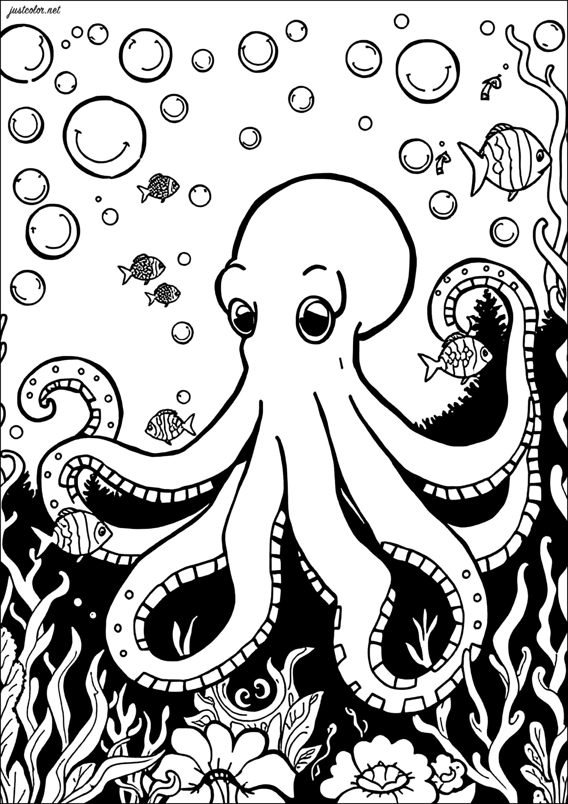 Octopus Surrounded By Small Fish Octopuses Coloring Pages Octopus Surrounded By Small Fish Octopuses Coloring Pages