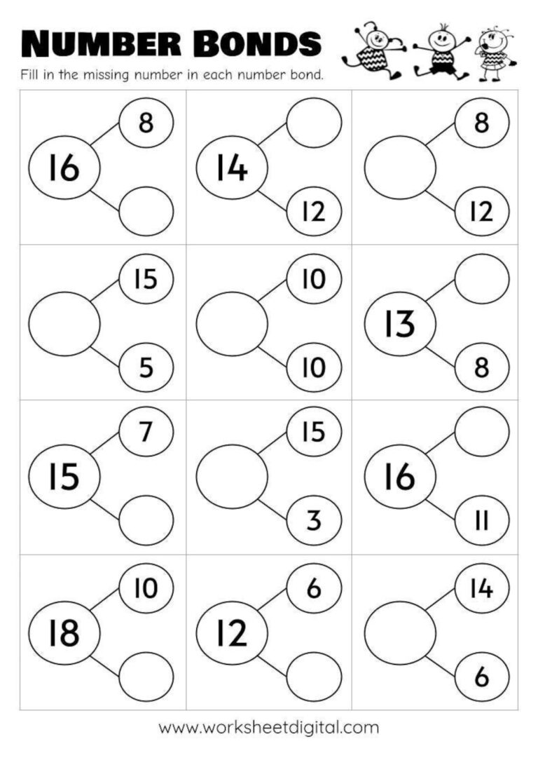 10 Printable Number Bonds Math Worksheets Numbers 1 To 20 Kindergarten First Grade Homeschool Etsy Sweden
