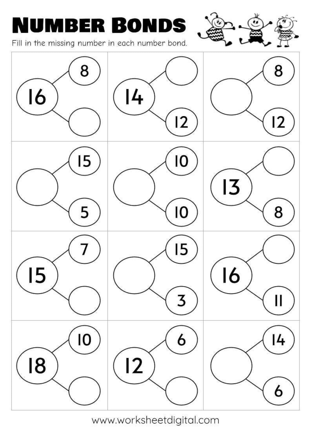 10 Printable Number Bonds Math Worksheets Numbers 1 To 20 Kindergarten First Grade Homeschool Etsy Sweden 10 Printable Number Bonds Math Worksheets Numbers 1 To 20 Kindergarten First Grade Homeschool Etsy Sweden
