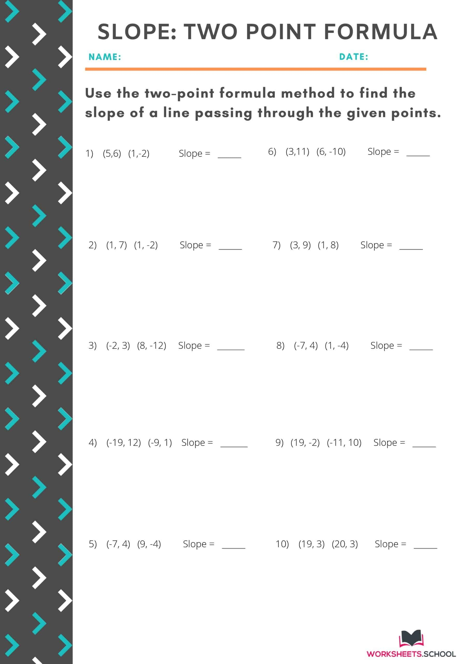finding slope from two points worksheet