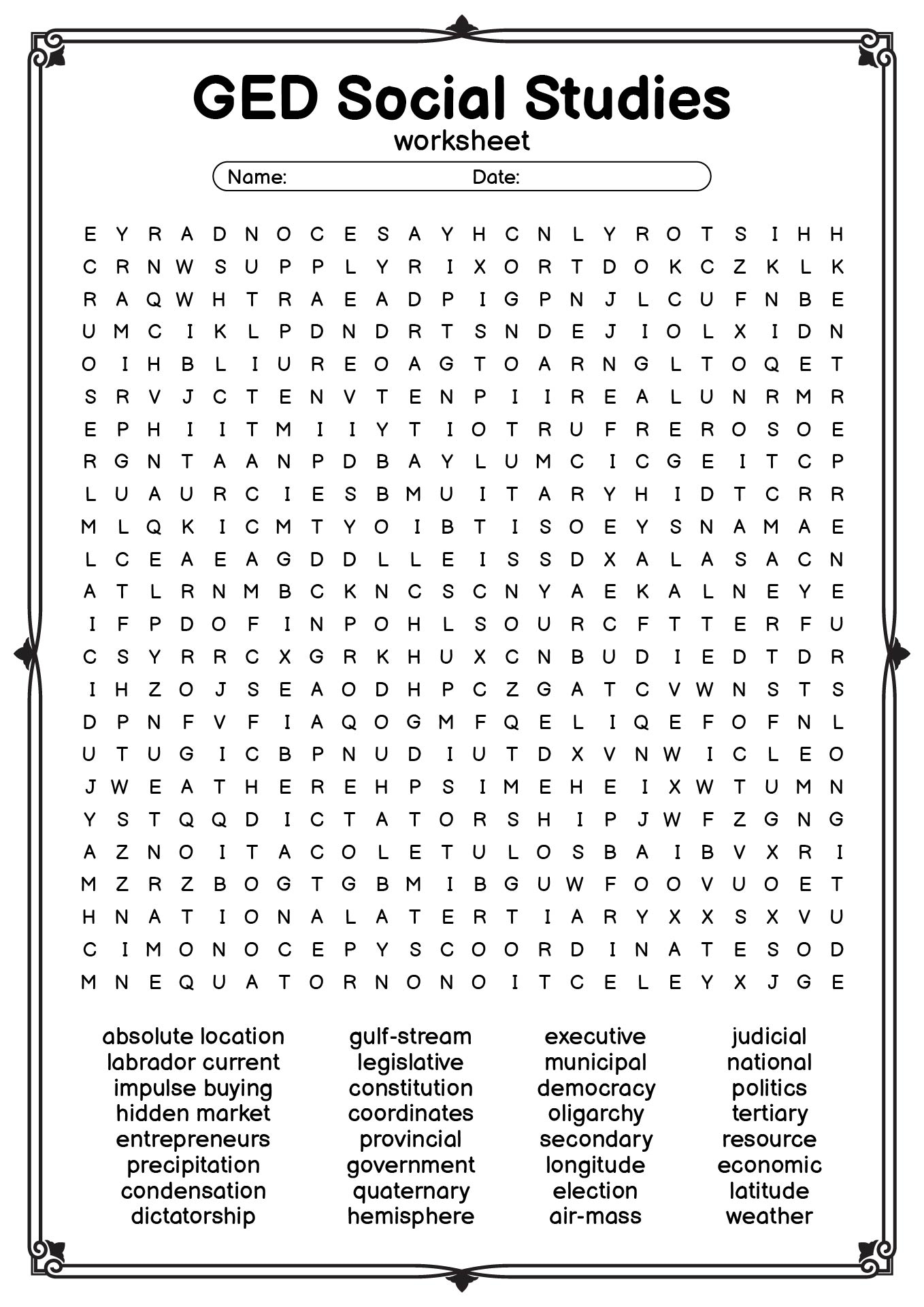 social studies worksheets